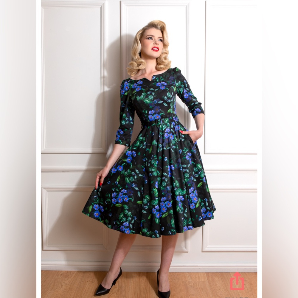 Vintage-Inspired Black Floral Fit & Flare Dress